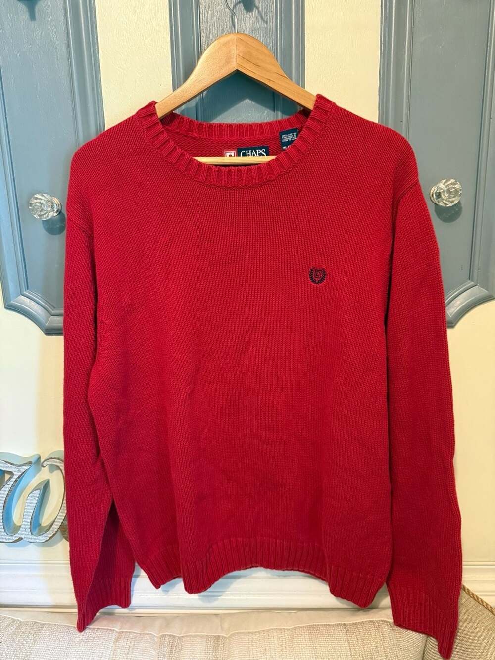 Chaps Red 100% Cotton Crewneck Sweater Size XL